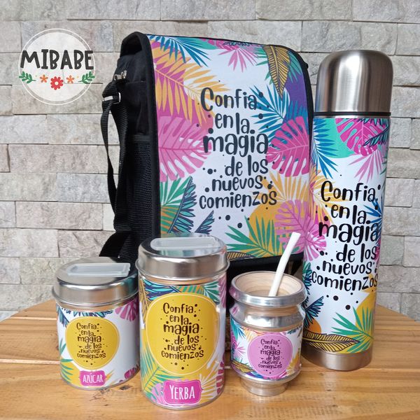 Set Matero Completo -2 (mate aluminio y madera+termo 1 lts.+yerbera+azucarera+bolso matero)
